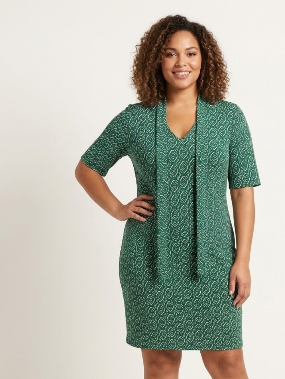 Nicole Miller Artelier Green Geometric Print Shift Dress Size XL